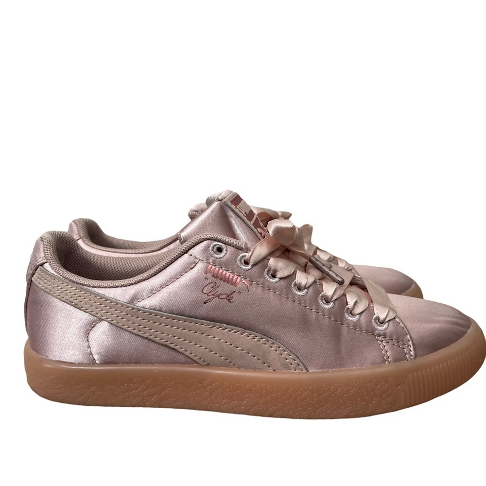 Puma Clyde Rose Pink Cameo Gold Satin Lace Up Sneakers 6
